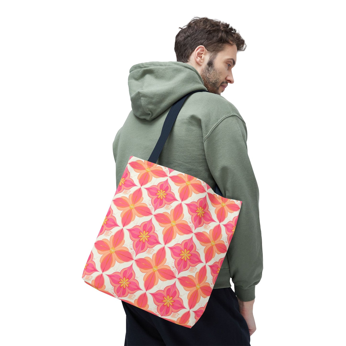 Pink Floral Geometric Tote Bag —  Reusable Shopper