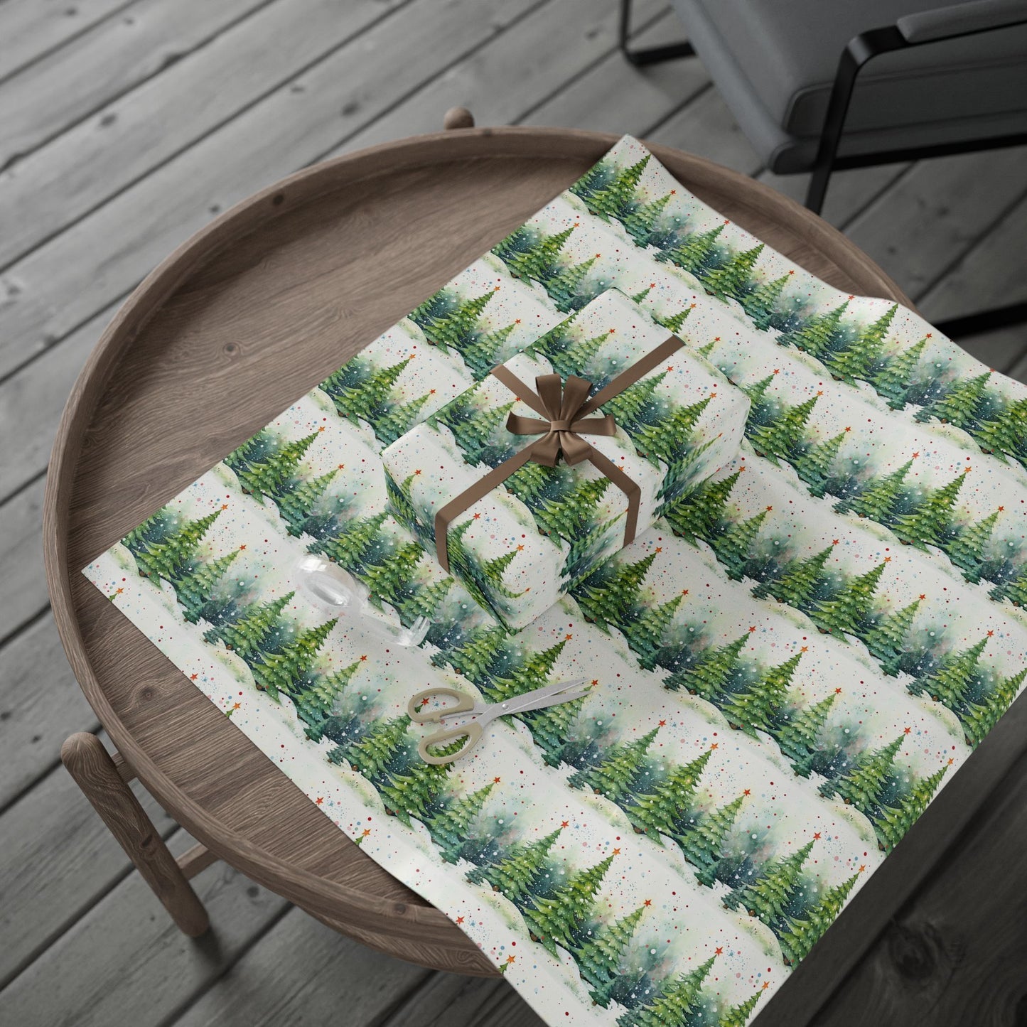 Holiday Christmas Tree Wrapping Paper Roll — Festive Green Pine Pattern for Gifts
