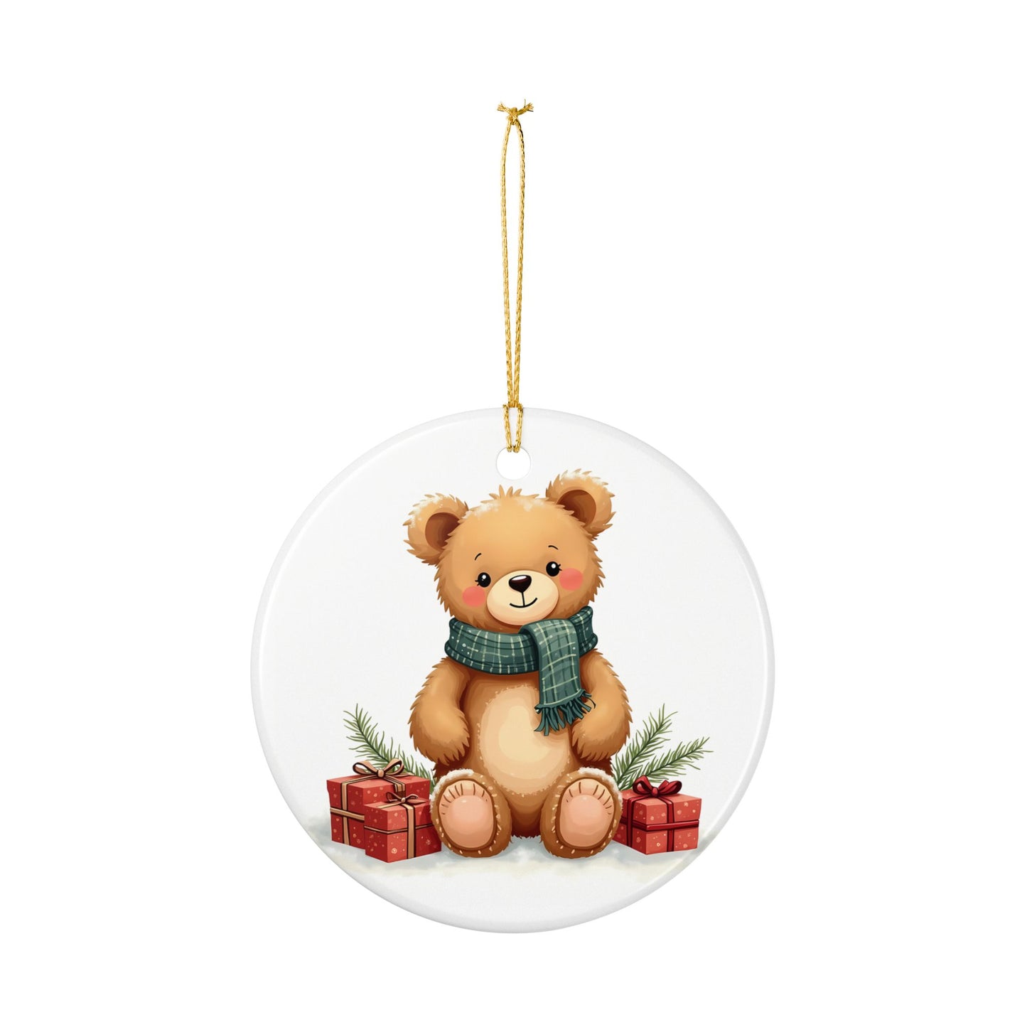 Teddy Bear Christmas Ornament — Cute Holiday Ceramic Tree Decor (Two-Sided)