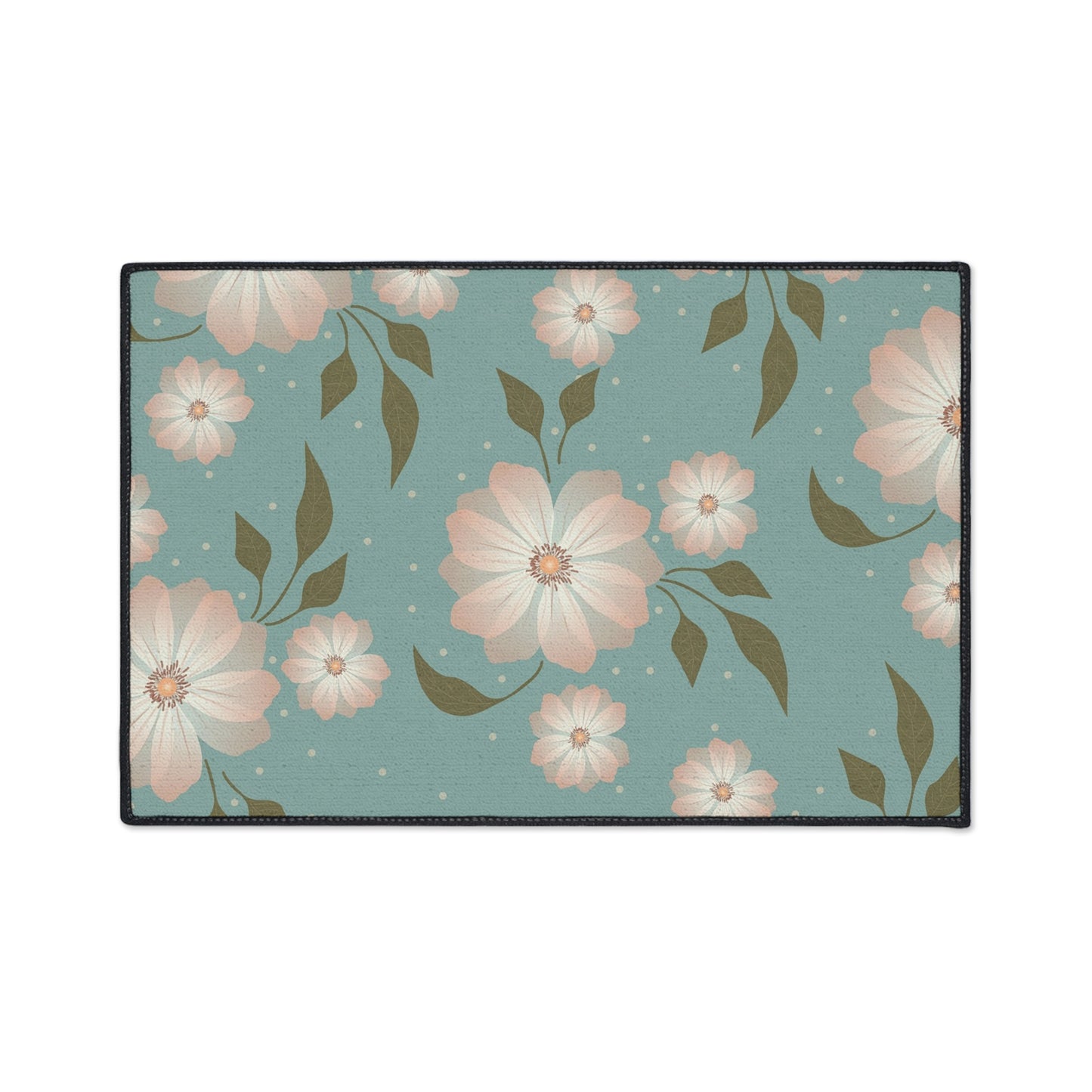 Floral Heavy-Duty Floor Mat — Teal Pastel Blossom Rug for Entryway & Kitchen