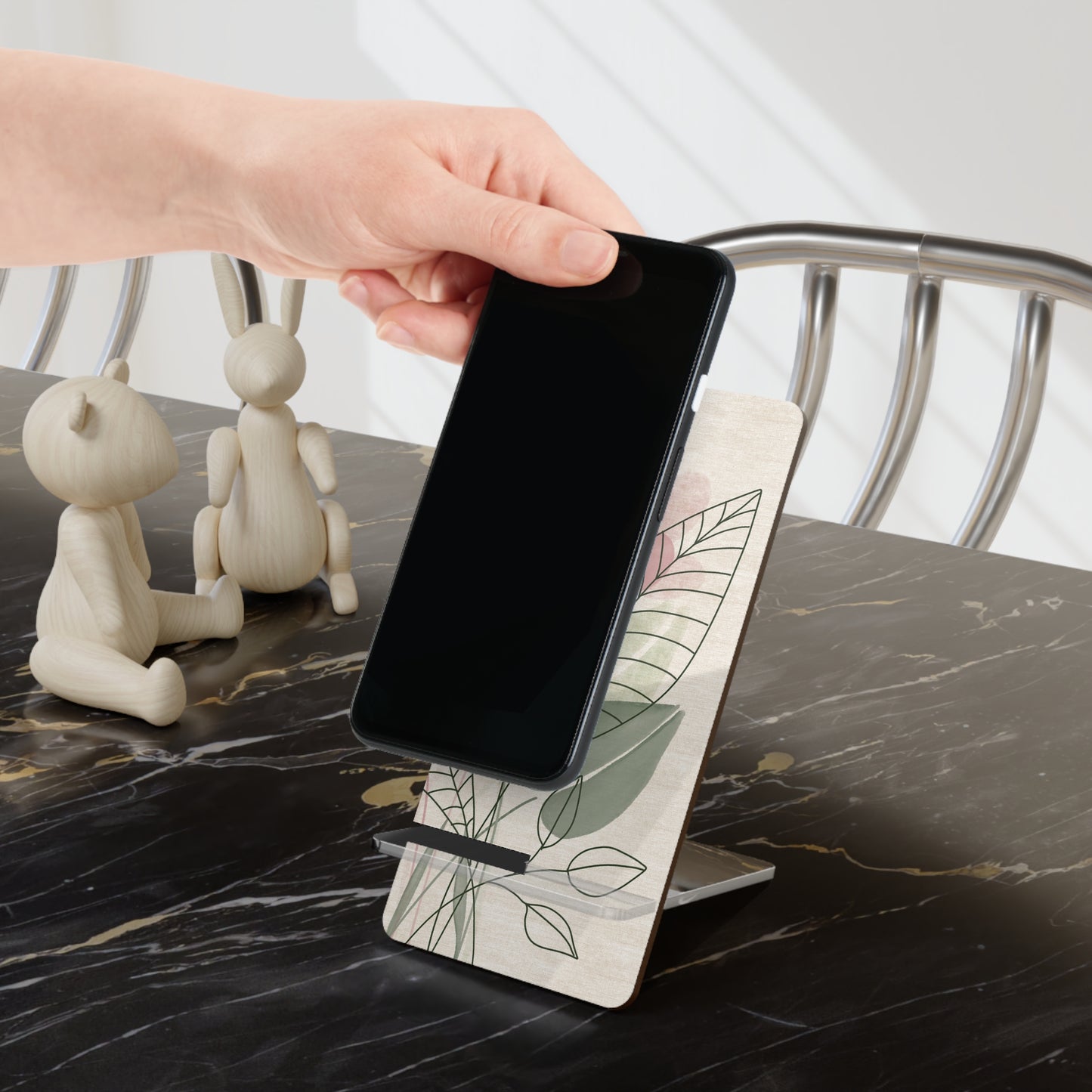 Floral Smartphone Stand, Elegant Desk Decor, Mobile Display Holder, Gift for Her, Home Office Accessory, Birthday Gift, Plant Lover Decor