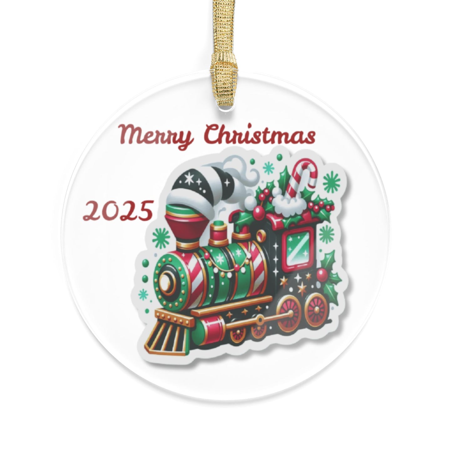 Christmas Train Acrylic Ornament — “Merry Christmas” Holiday Tree Decoration