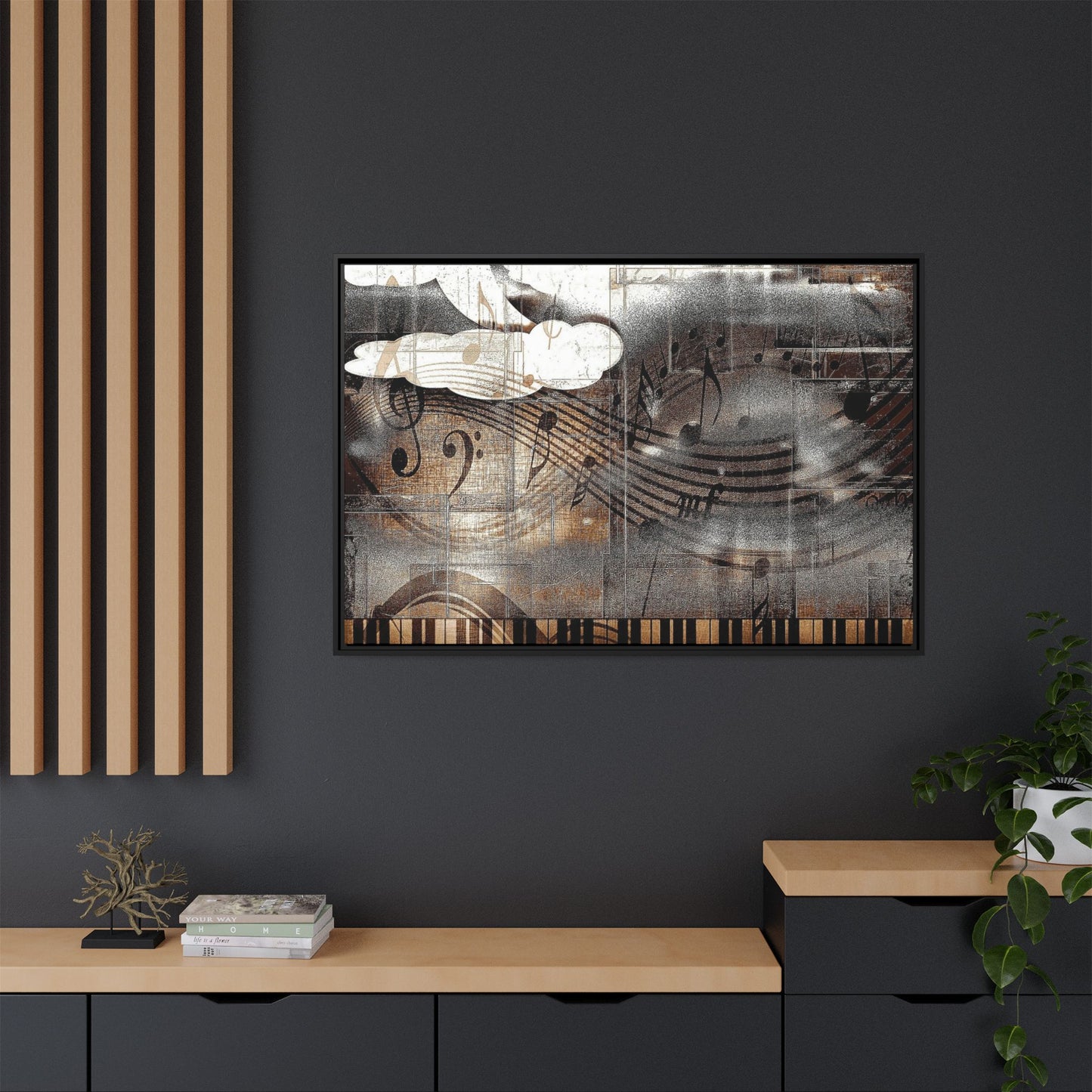 Framed Music Notes Canvas Print — Abstract Vintage Piano & Sheet Music Wall Art