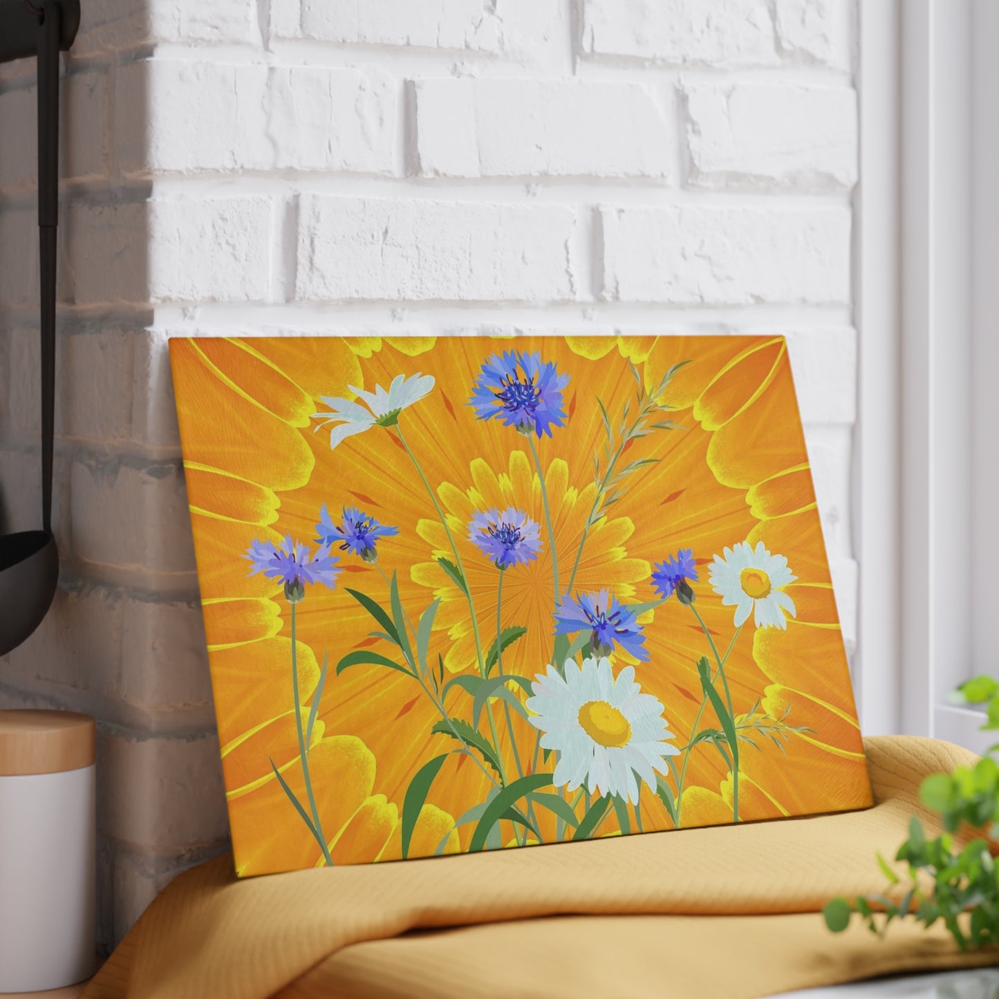 Glass Cutting Board — Bright Sunflower & Wildflower Kitchen Cutting Board