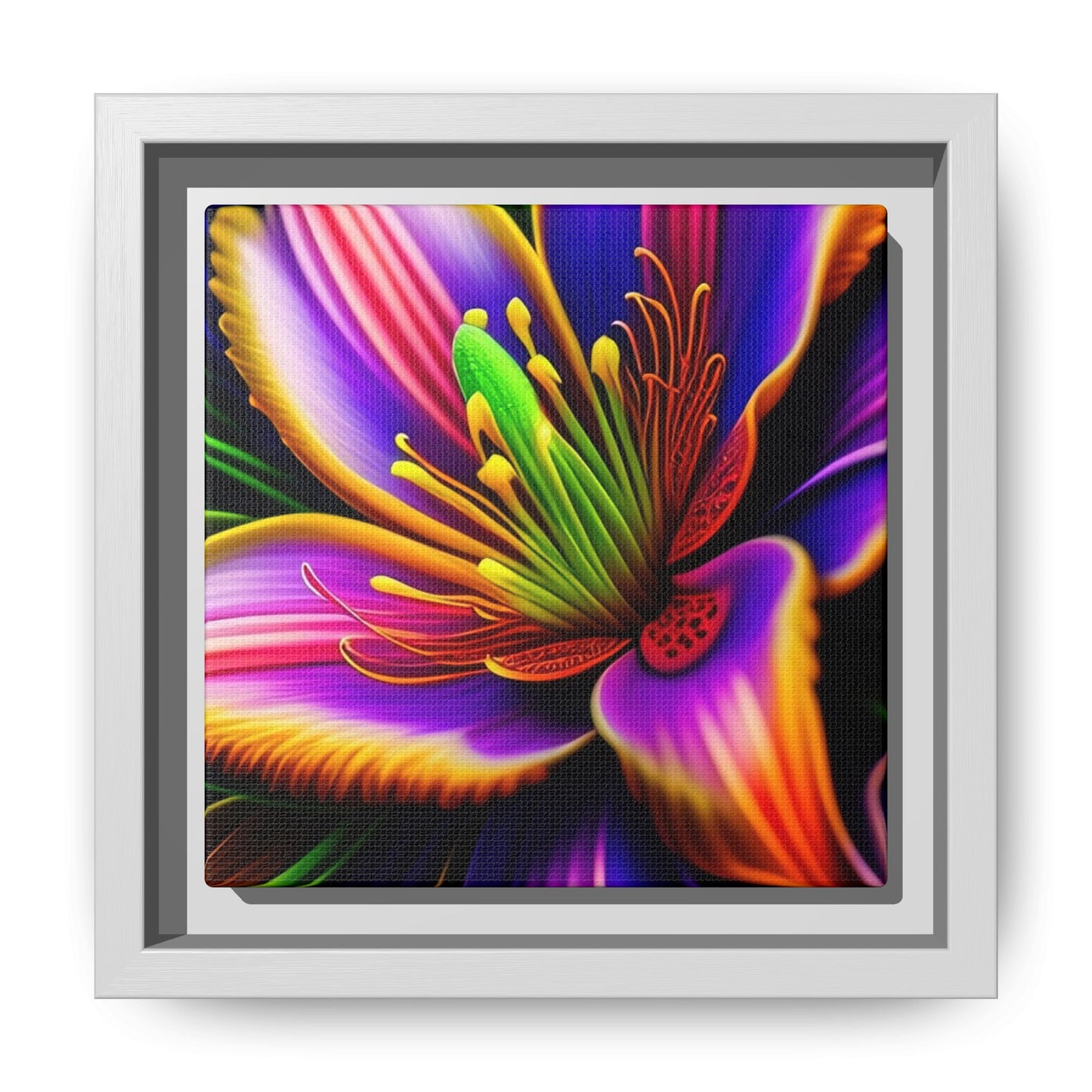 Vibrant Neon Floral Matte Canvas Print — Framed Wall Art