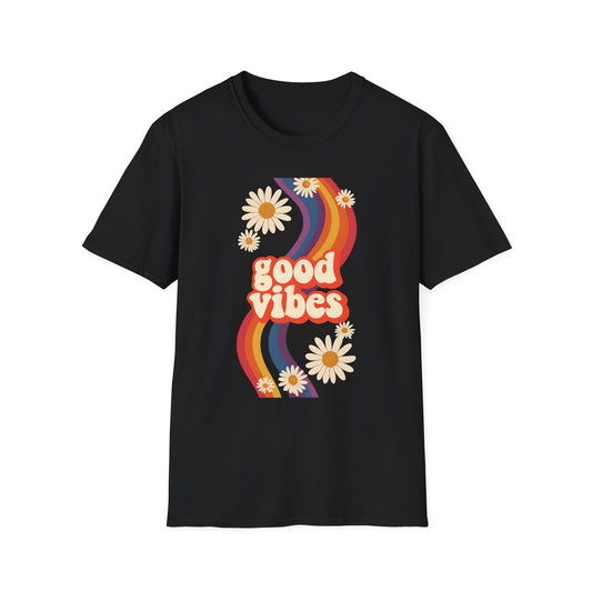 Good Vibes Unisex Softstyle T-Shirt, Retro Sunshine Tee, Positive Energy Shirt, Festival Apparel, Gift for Friends
