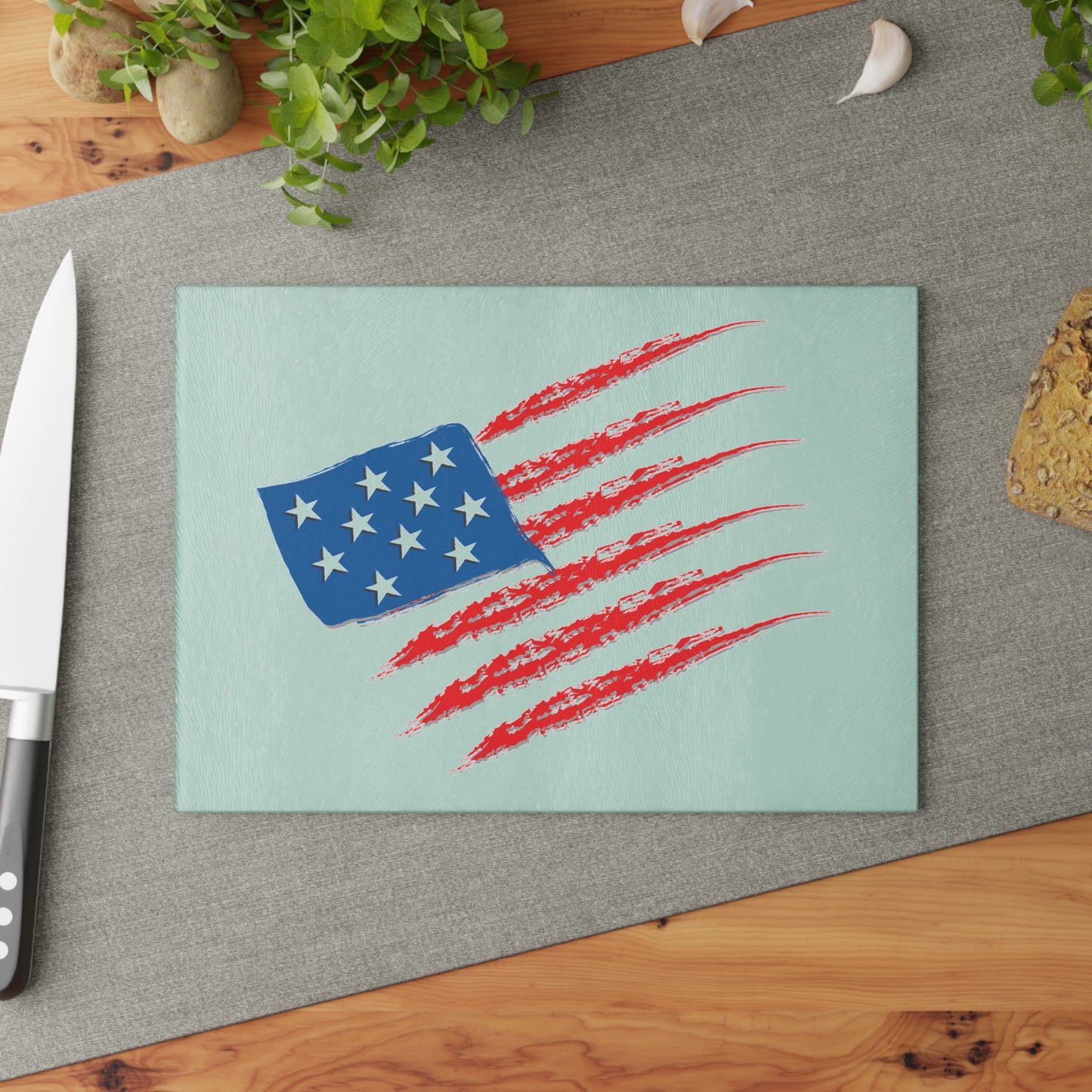 Patriotic Glass Cutting Board with American Flag Design