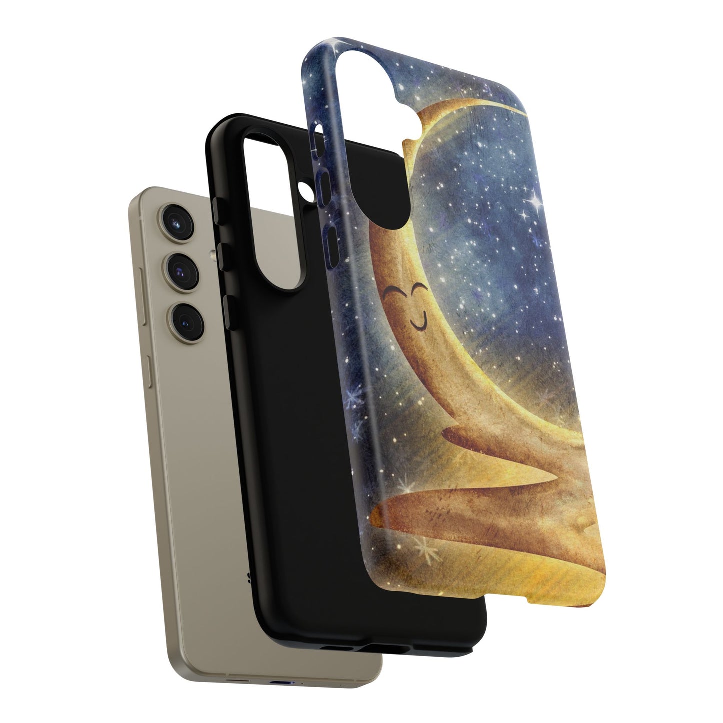 Moonlit Smile Phone Case — Starry Night Crescent Moon iPhone Cover