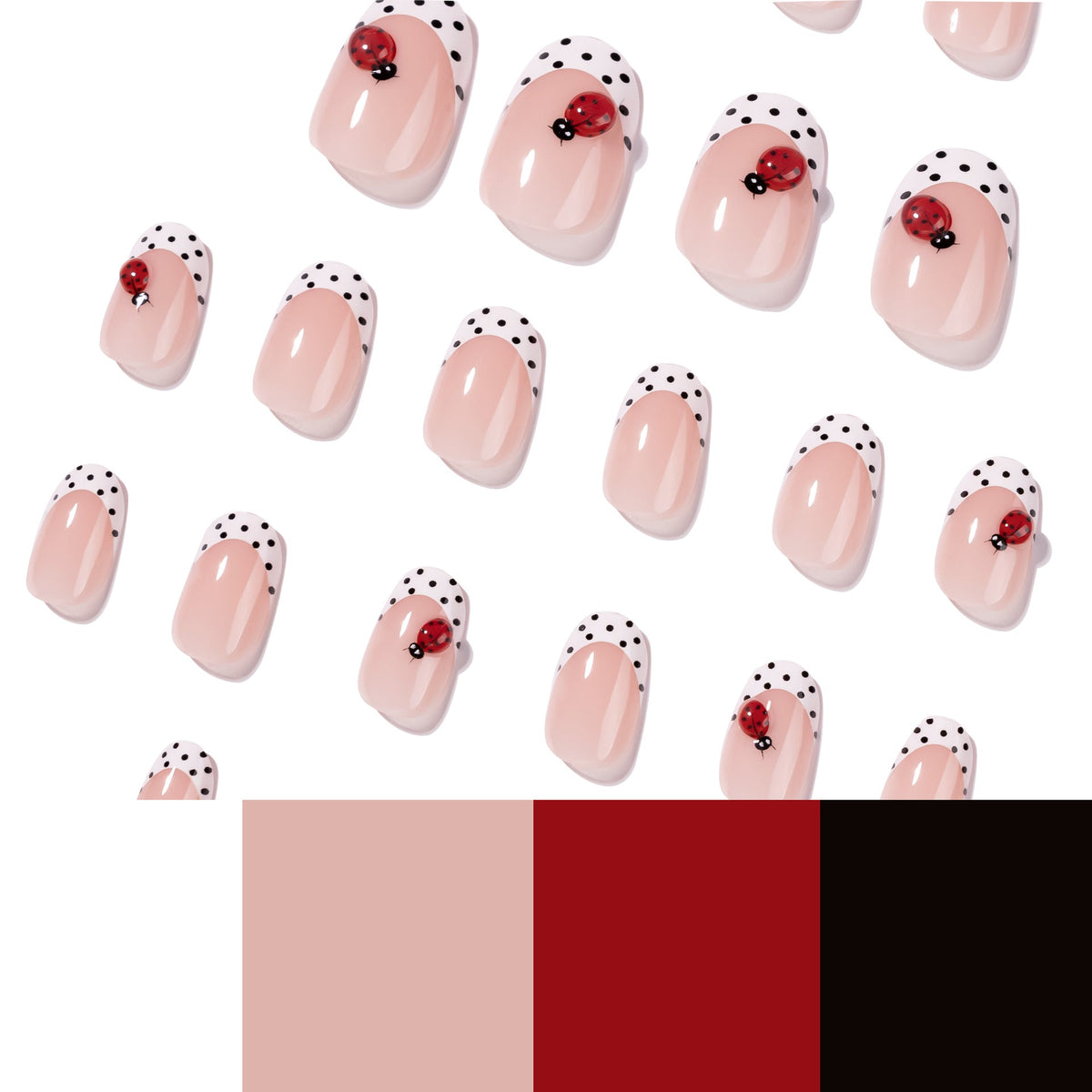 365nails: "Ladybug Polka Dot French Oval" – Cute Press-on Nails – Image 4