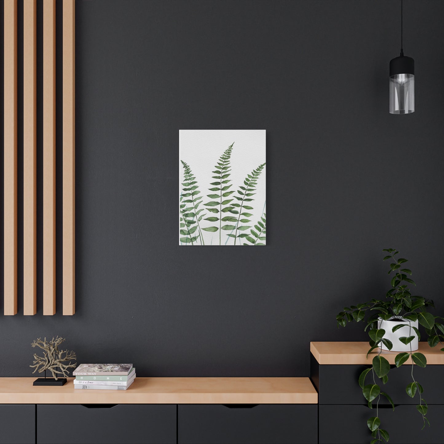 Fern Watercolor Canvas Art – Botanical Matte Stretched Wall Print