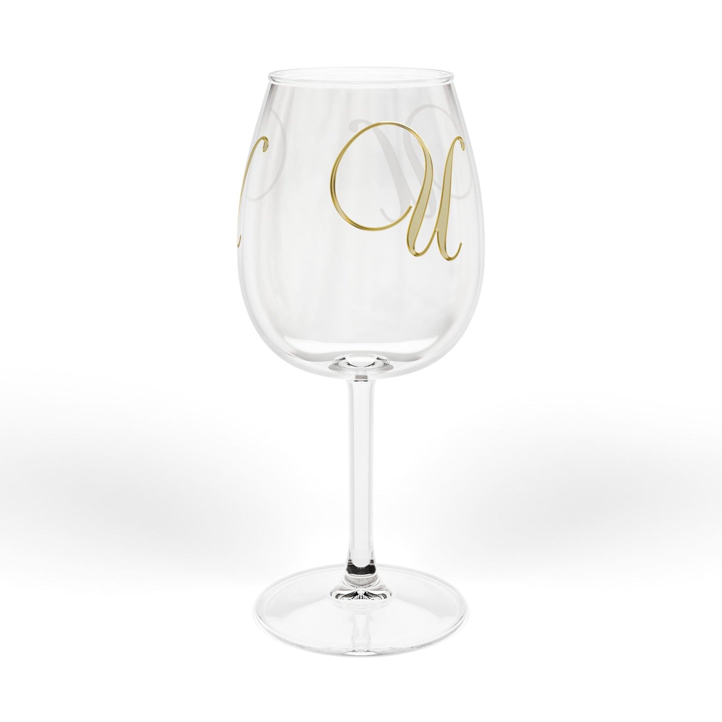 Monogram U Gold Script 12oz Wine Glass — Elegant Personalized Stemware