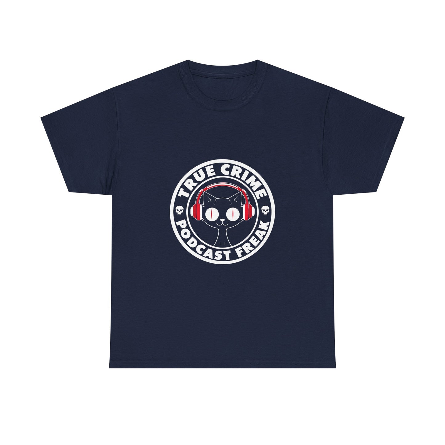 True Crime Podcast Tee — Cat with Headphones Logo
