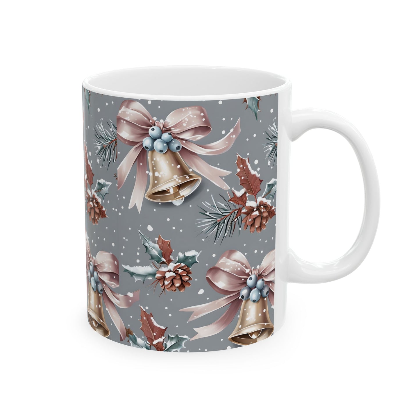 Festive Holiday Ceramic Mug, Christmas Gift, Winter Decor, Bell Design, Cozy Coffee Cup, Seasonal Beverage Container