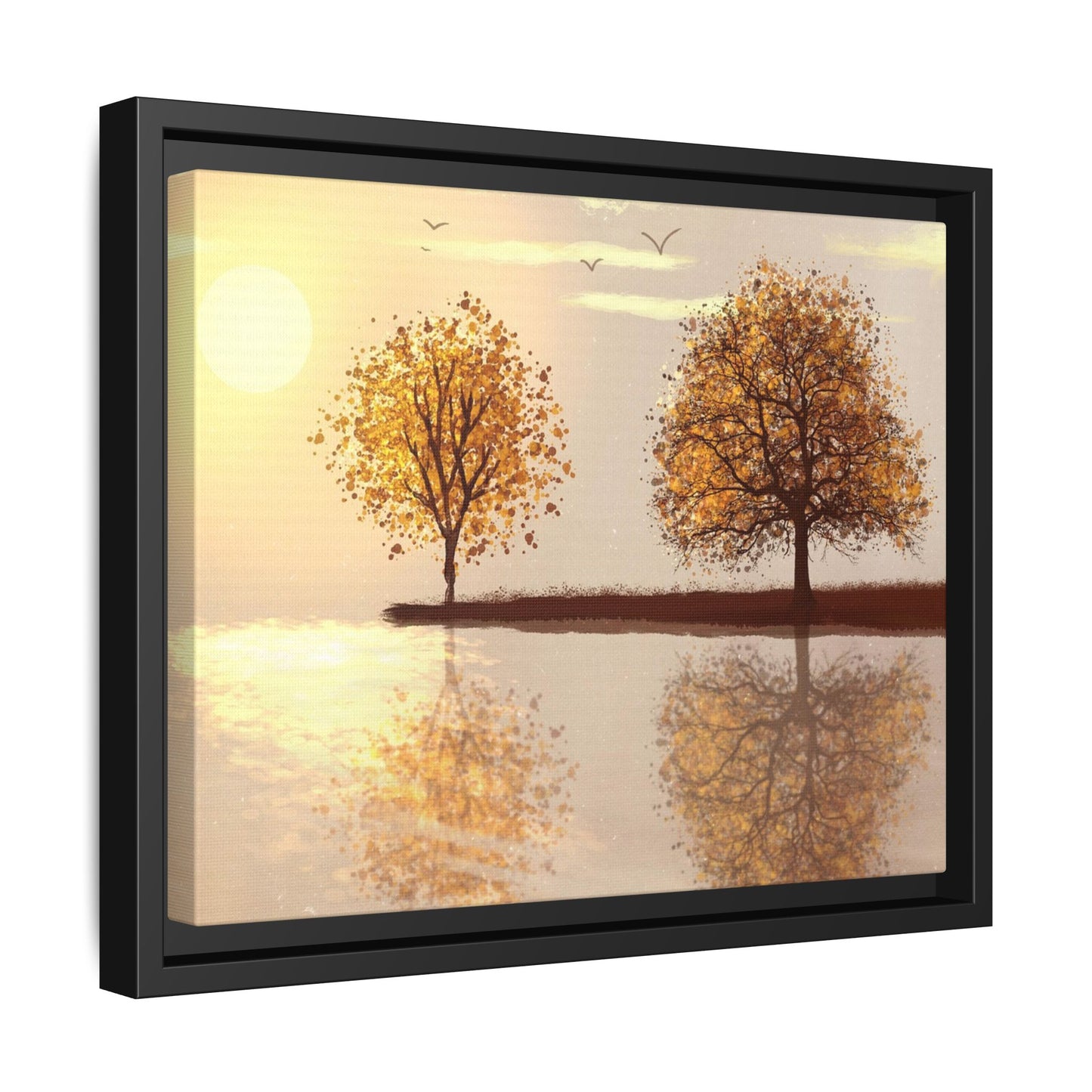 Framed Matte Canvas Wall Art — Golden Autumn Trees Reflection