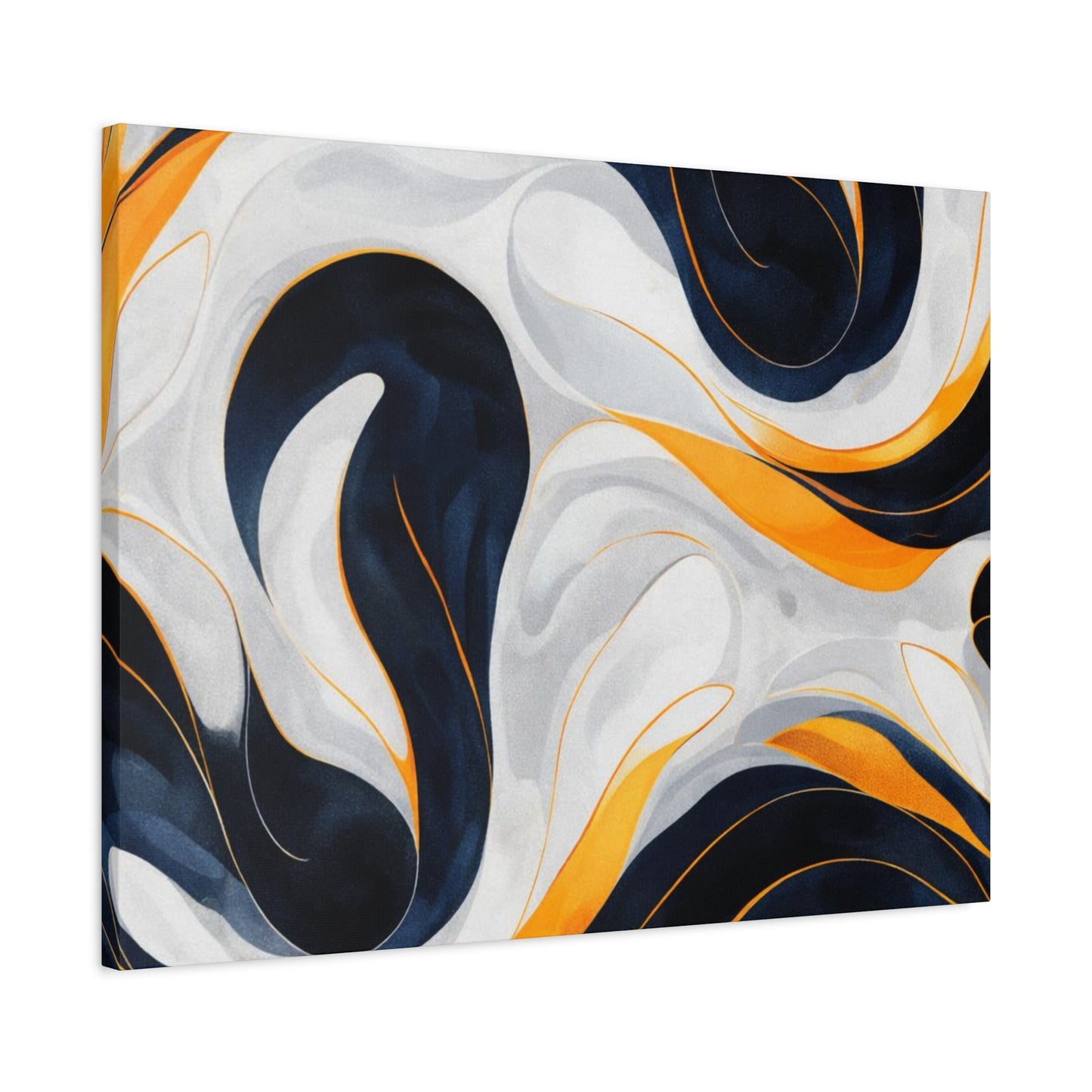 Abstract Fluid Art Matte Canvas Print — Navy, Gold & White Stretched Wall Art