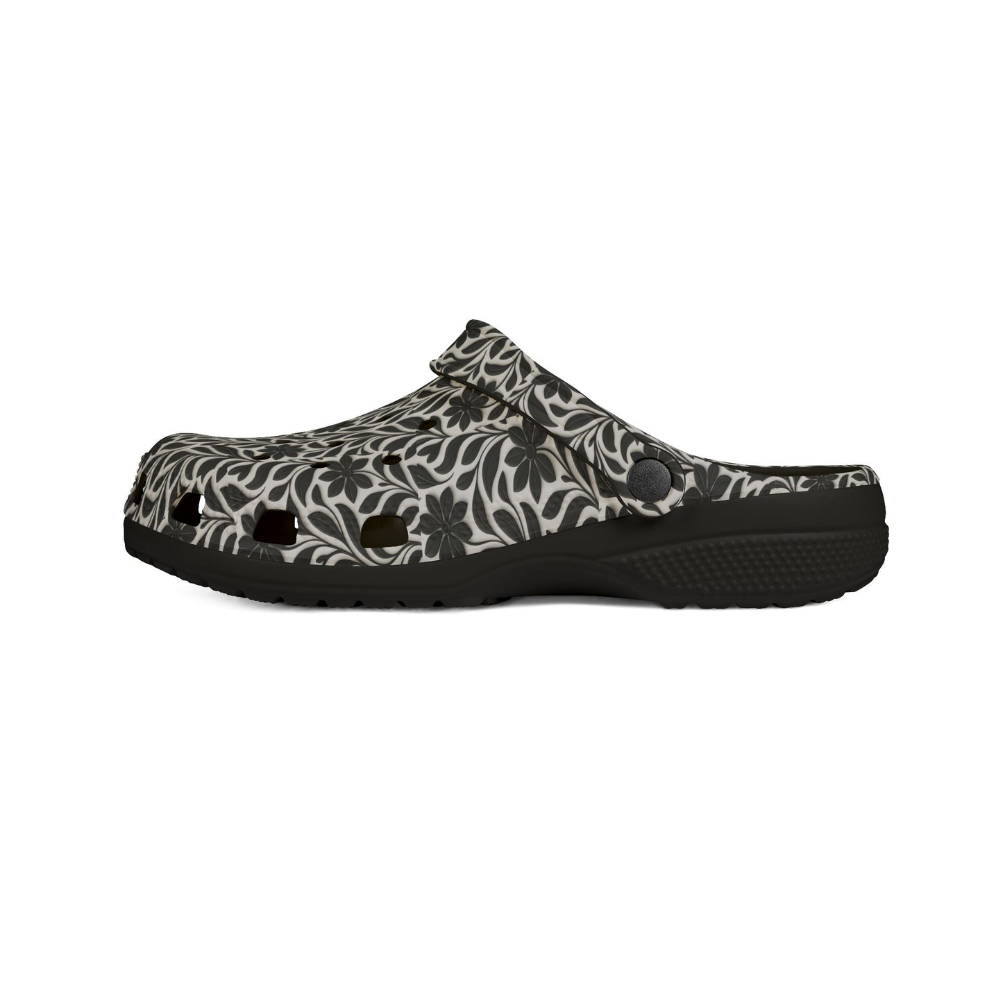 Floral EVA Foam Clogs — Lightweight Black & Cream Garden Pattern