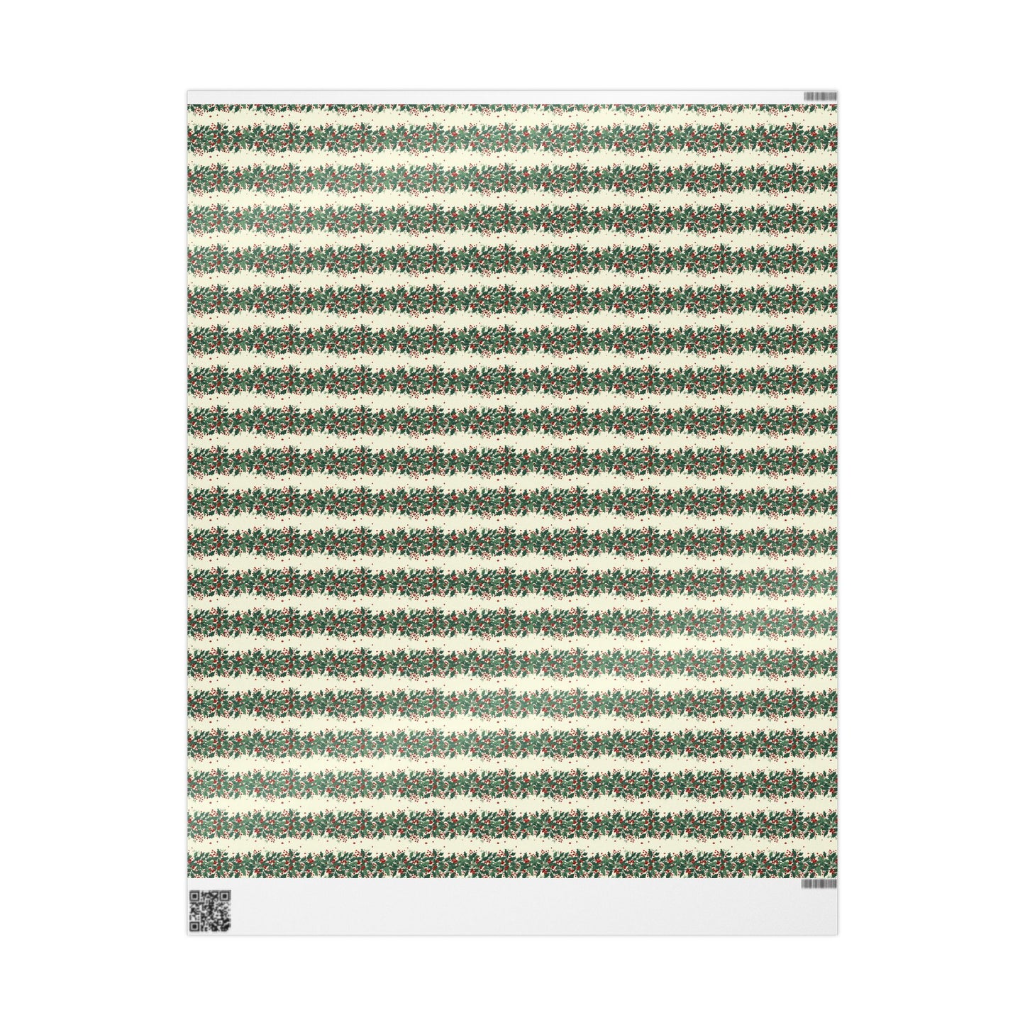 Holiday Pine Sprig Wrapping Paper Roll — Festive Green & Red Gift Wrap