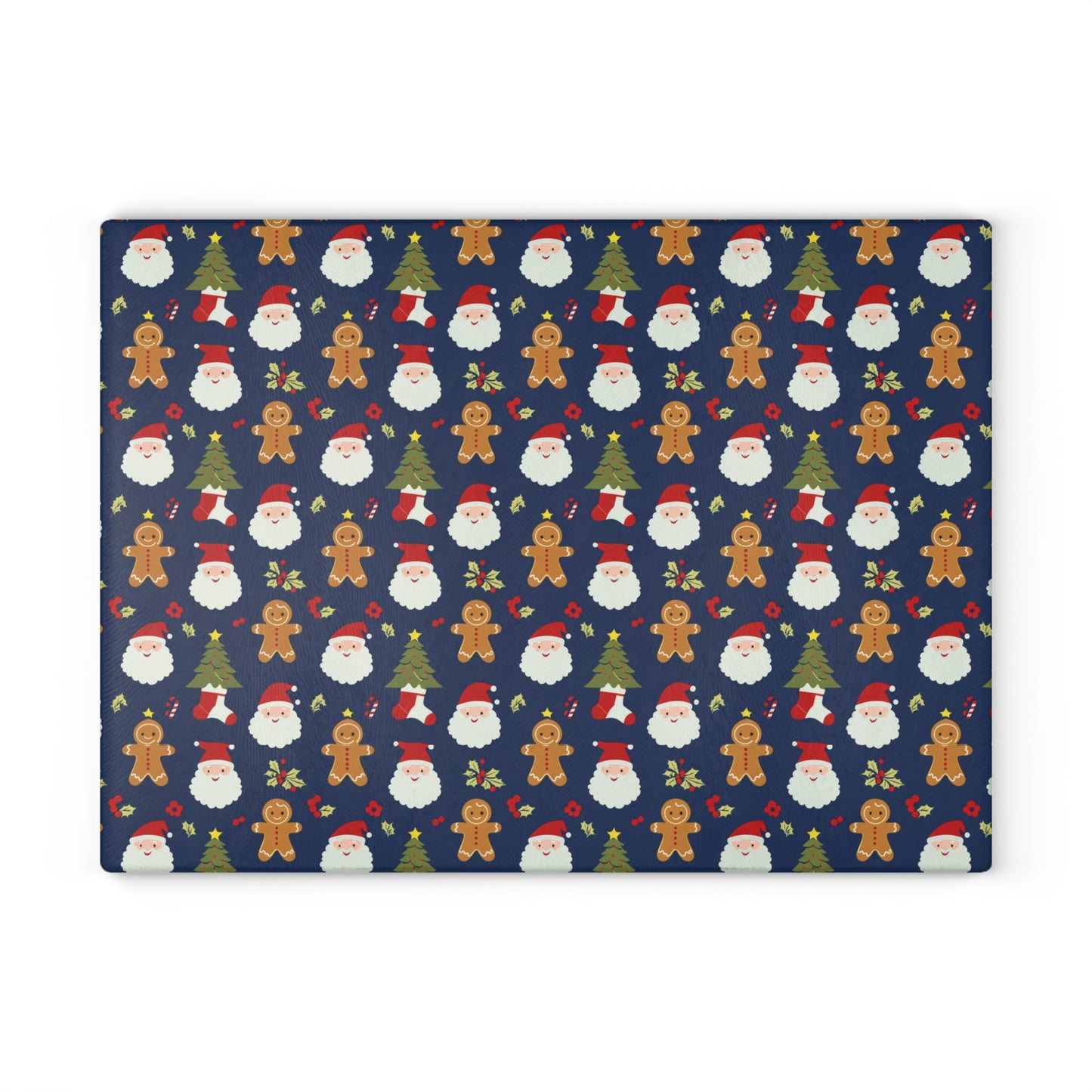 Christmas Santa & Gingerbread Glass Cutting Board – Festive Holiday Kitchen Decor