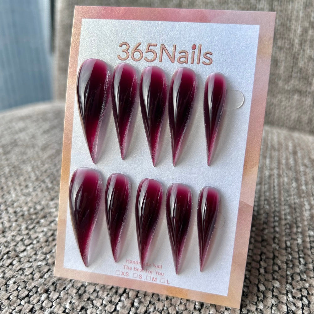 Black Cherry Wine Dragon Claw Stiletto Press On Nails Sheer Deep Wine Red Jelly 365Nails Premium Handmade Dragon Series
