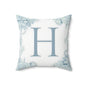 Monogram H Floral Throw Pillow — Blue Initial Accent Cushion