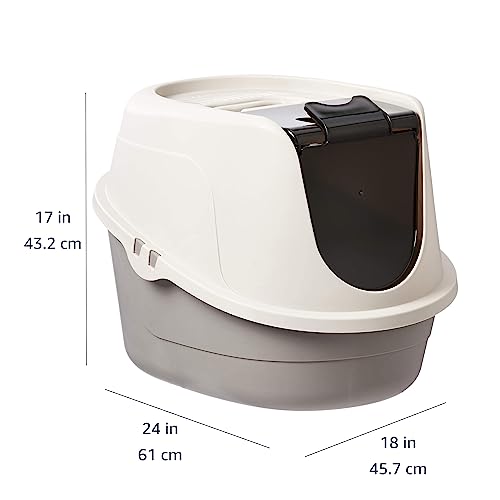 Amazon Basics No-Mess Hooded Enclosed Cat Litter Box with Odor Control and Swinging Door, Large, 24" x 18" x 17", Multicolor