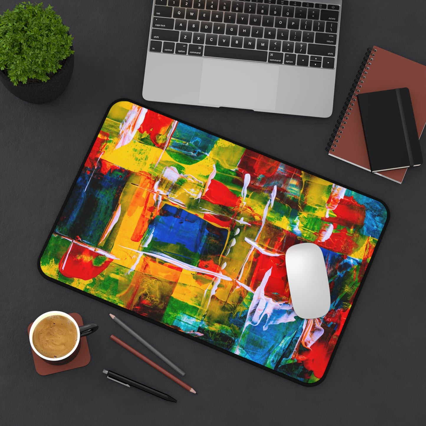 Abstract Color Splash Desk Mat — Vibrant Modern Office Mousepad