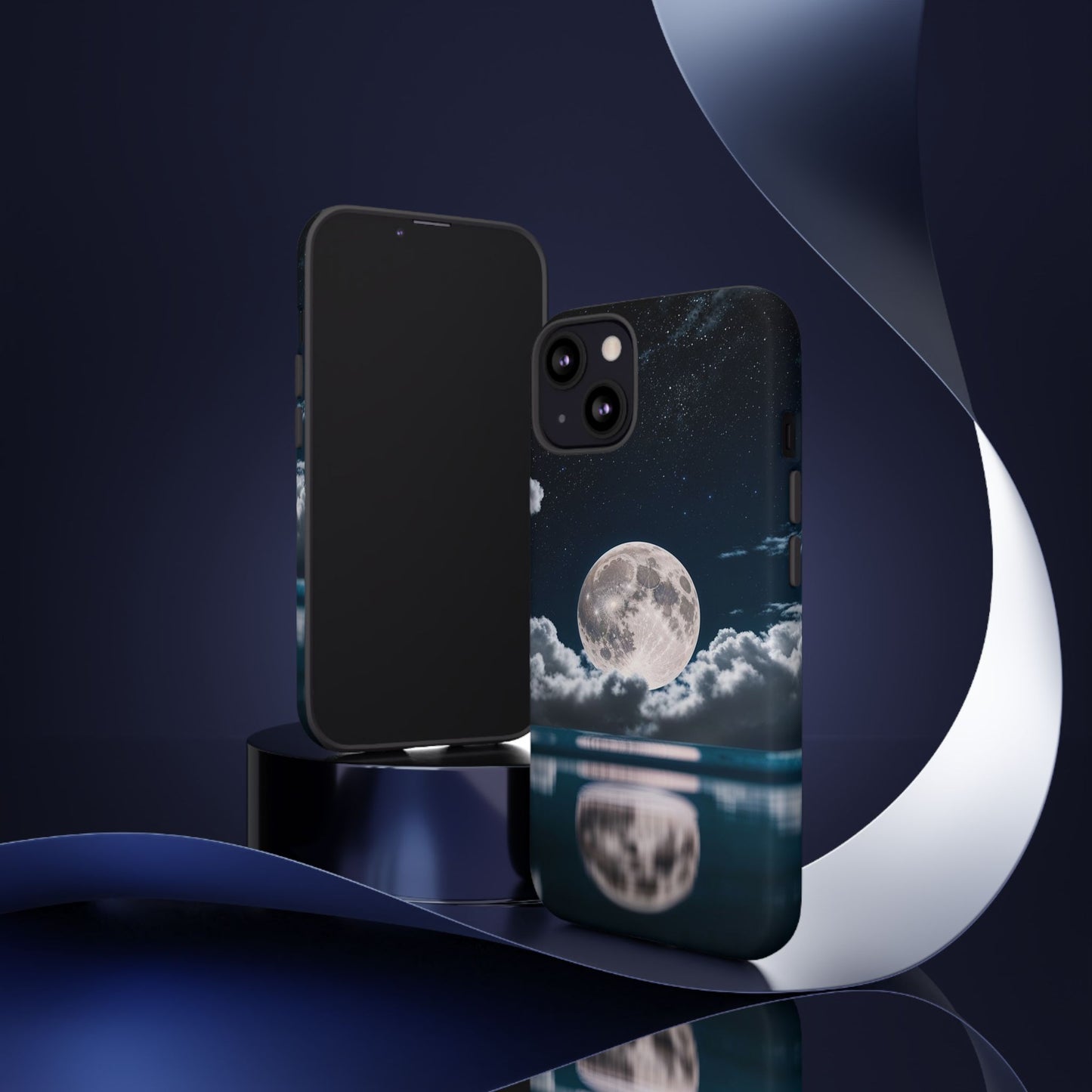 Moonlit Reflection Phone Case — Night Sky Moon & Clouds Tough Case