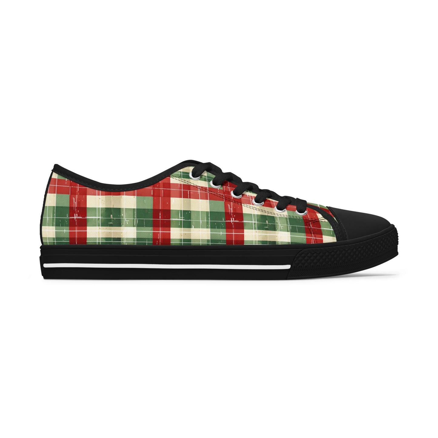 Low Top Sneakers — Red & Green Plaid Holiday Canvas Shoes