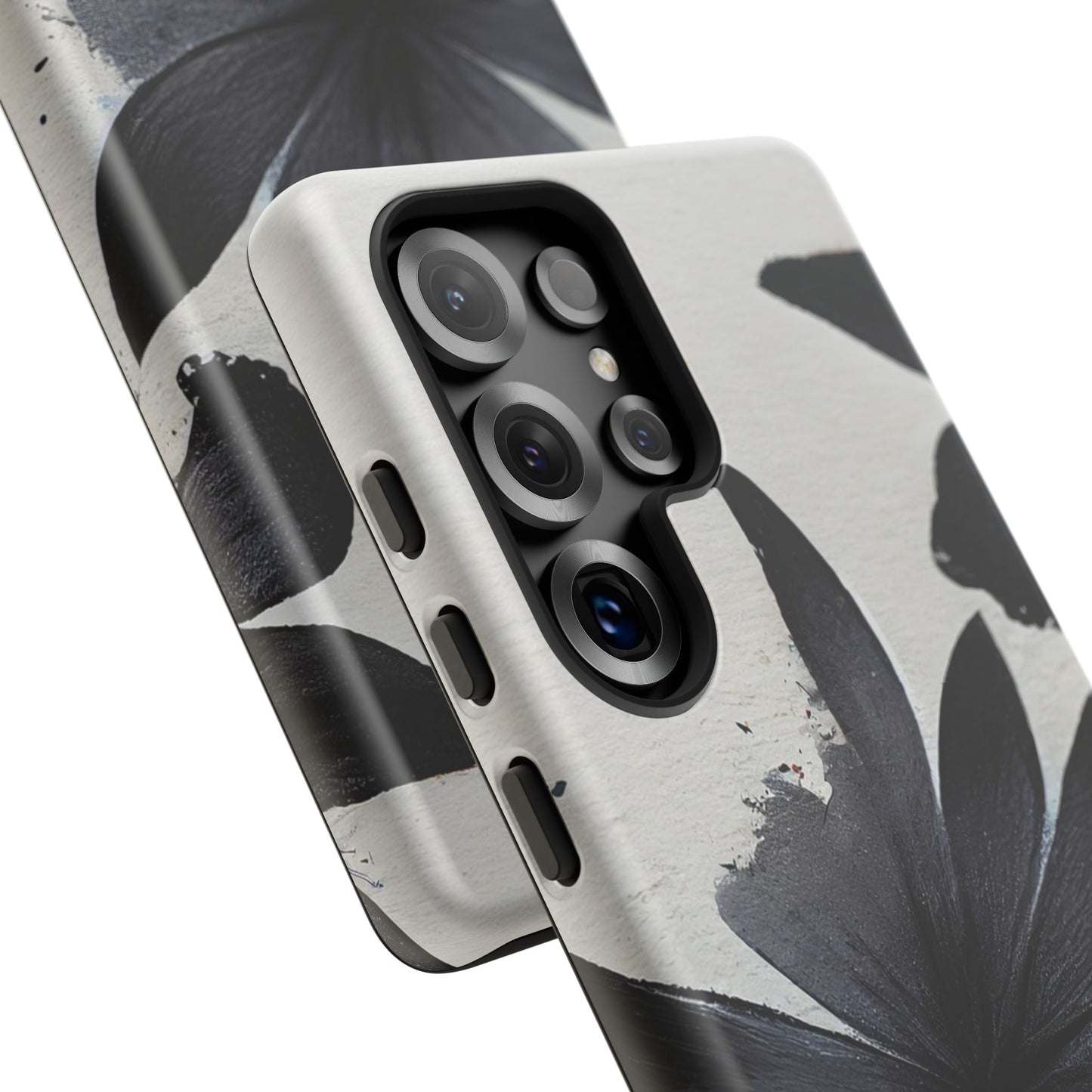 Monochrome Floral Tough Phone Case — Black Ink Flower Protective Cover