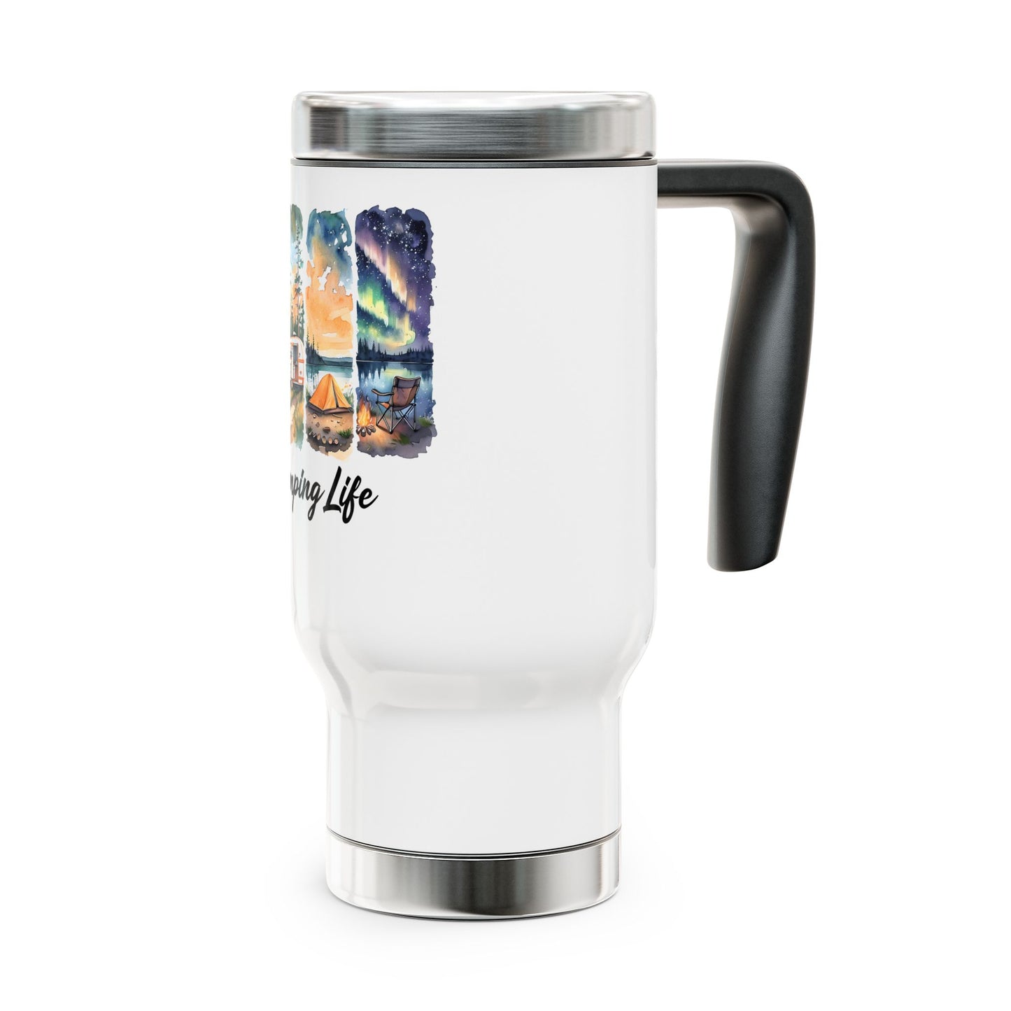 Camping Life Stainless Steel Travel Mug – 14oz Insulated Handle Mug