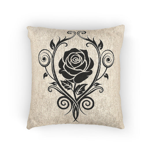 Elegant Floral Woven Pillow, Black Rose Decor, Bohemian Home Accent, Cozy Cushion for Living Room, Gift for Him/Her, Wedding Decoration