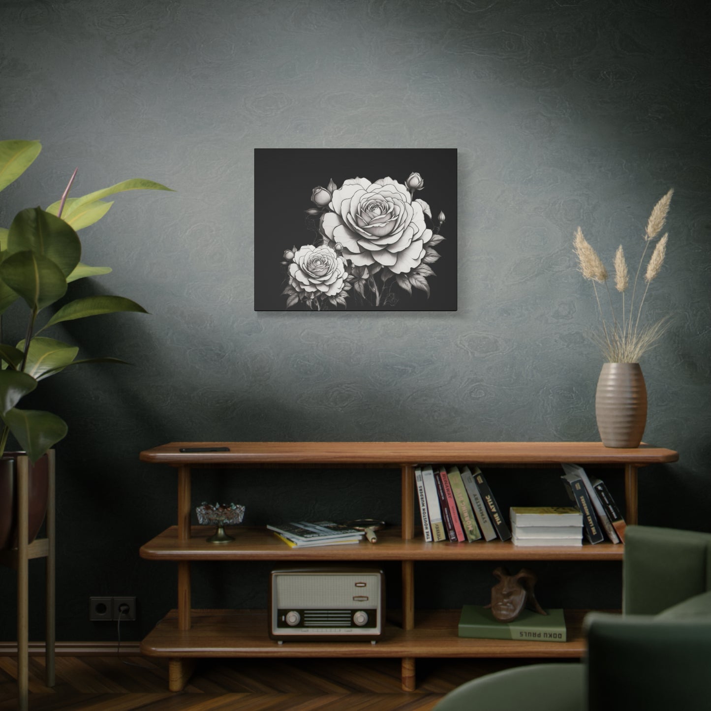 Monochrome Rose Canvas Print — Black & White Floral Wall Art