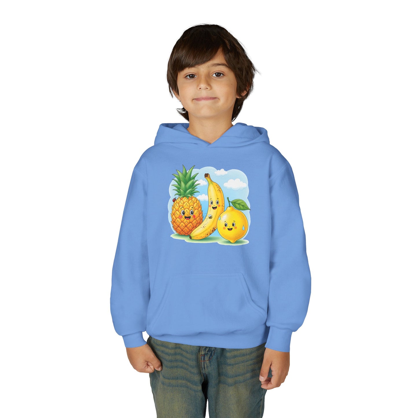 Kids Tropical Fruit Hoodie — Cute Pineapple, Banana & Orange Graphic Sweatshirt