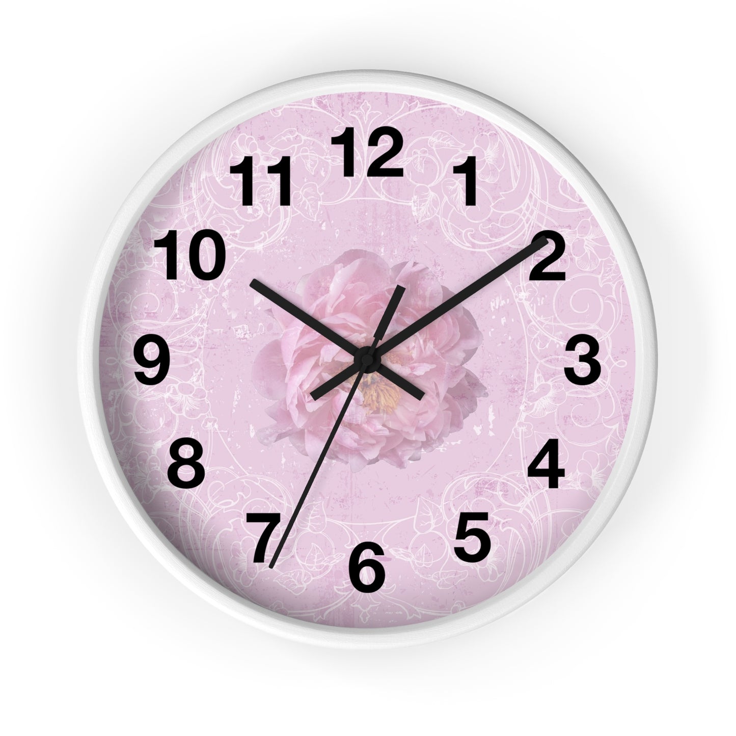Pink Floral Wall Clock — Romantic Rose Decorative Clock for Bedroom, Nursery, or Gift
