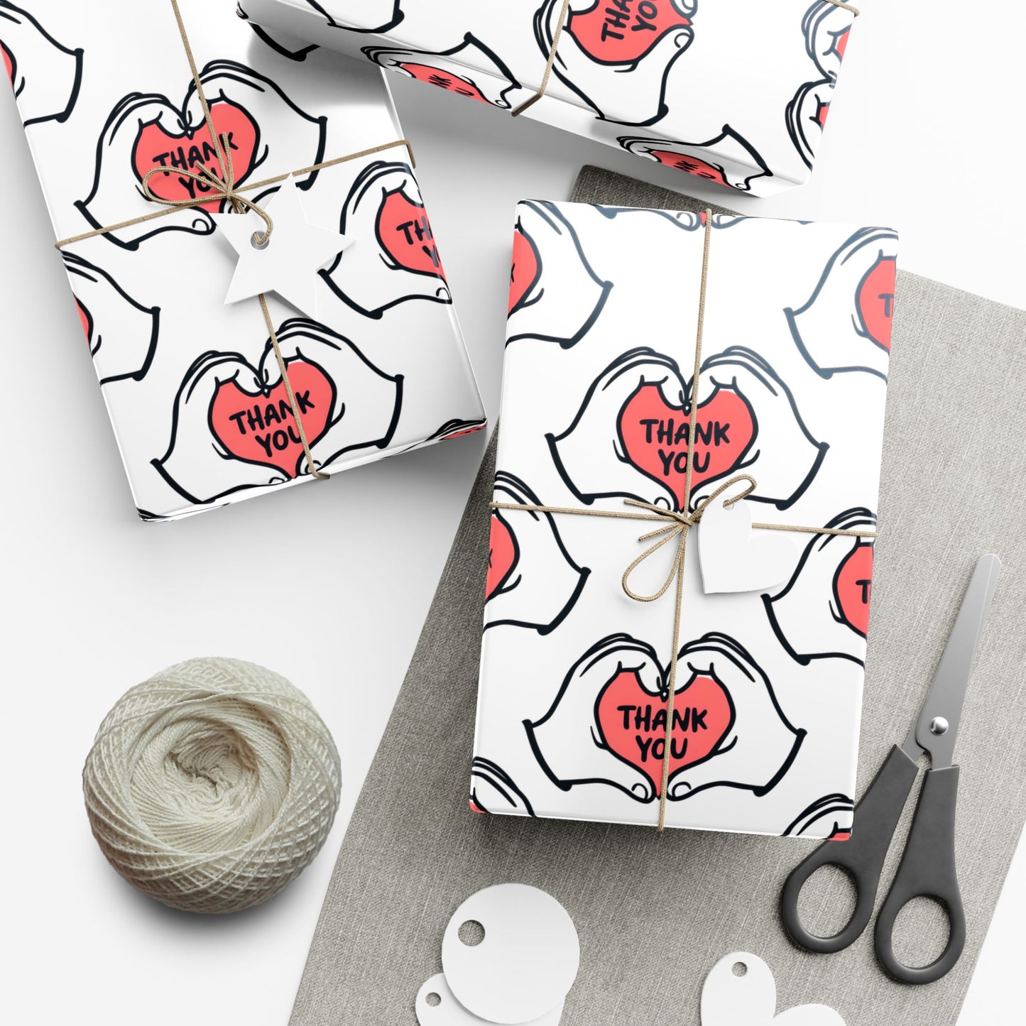 Gift Wrap — 'Thank You' Heart Hands Pattern Wrapping Paper
