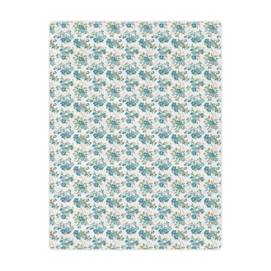 Floral Minky Blanket — Vintage Blue Rose Throw for Cozy Home, Nursery, Gift