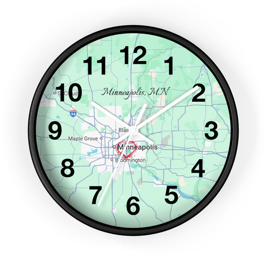 Personalized Map Wall Clock, Custom Home Decor, Minneapolis Gift, Modern Clock, Unique Housewarming, Wall Art, Office Decor