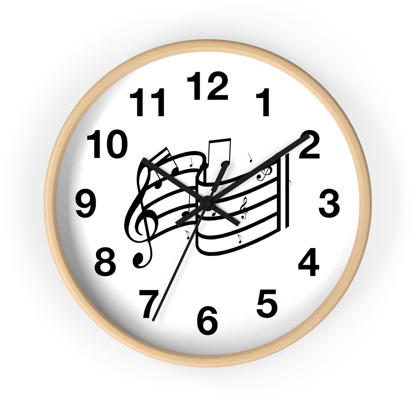 Music Notes Wall Clock — Black & White Treble Clef Timepiece for Music Lovers