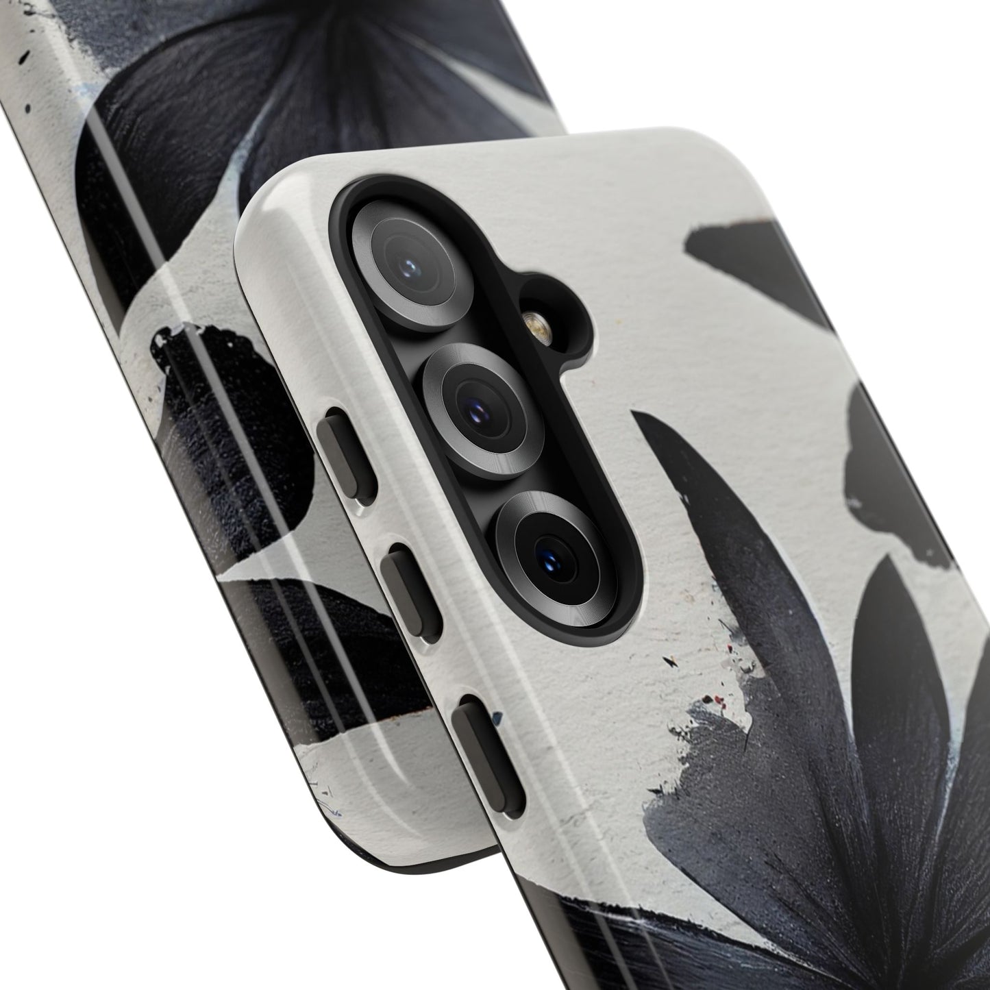 Monochrome Floral Tough Phone Case — Black Ink Flower Protective Cover