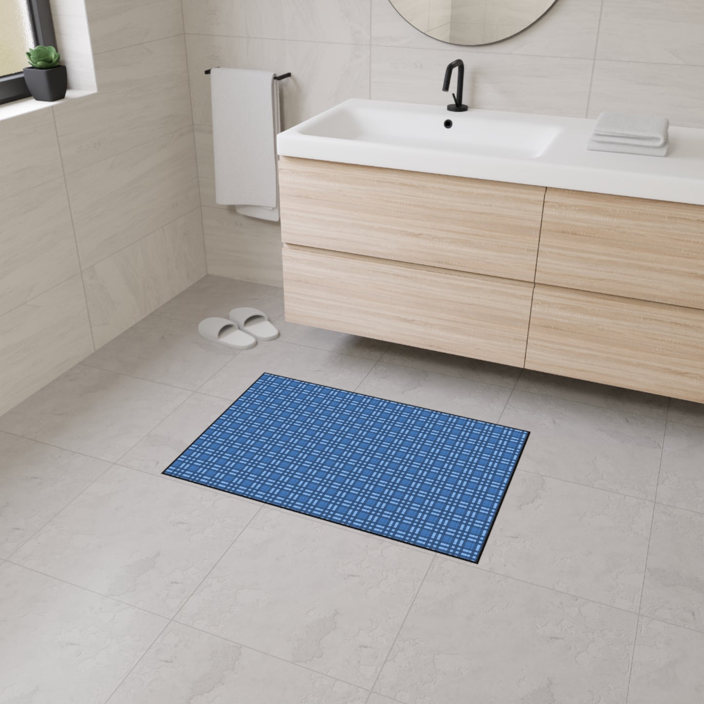 Blue Plaid Heavy-Duty Floor Mat — Durable Non-Slip Entry & Utility Rug