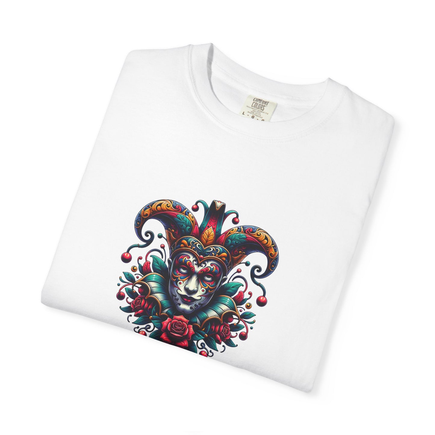 Vibrant Graphic Unisex T-Shirt with Floral Mask Design, Casual Wear, Festival Outfit, Gift for Friends, Unique Fashion Statement