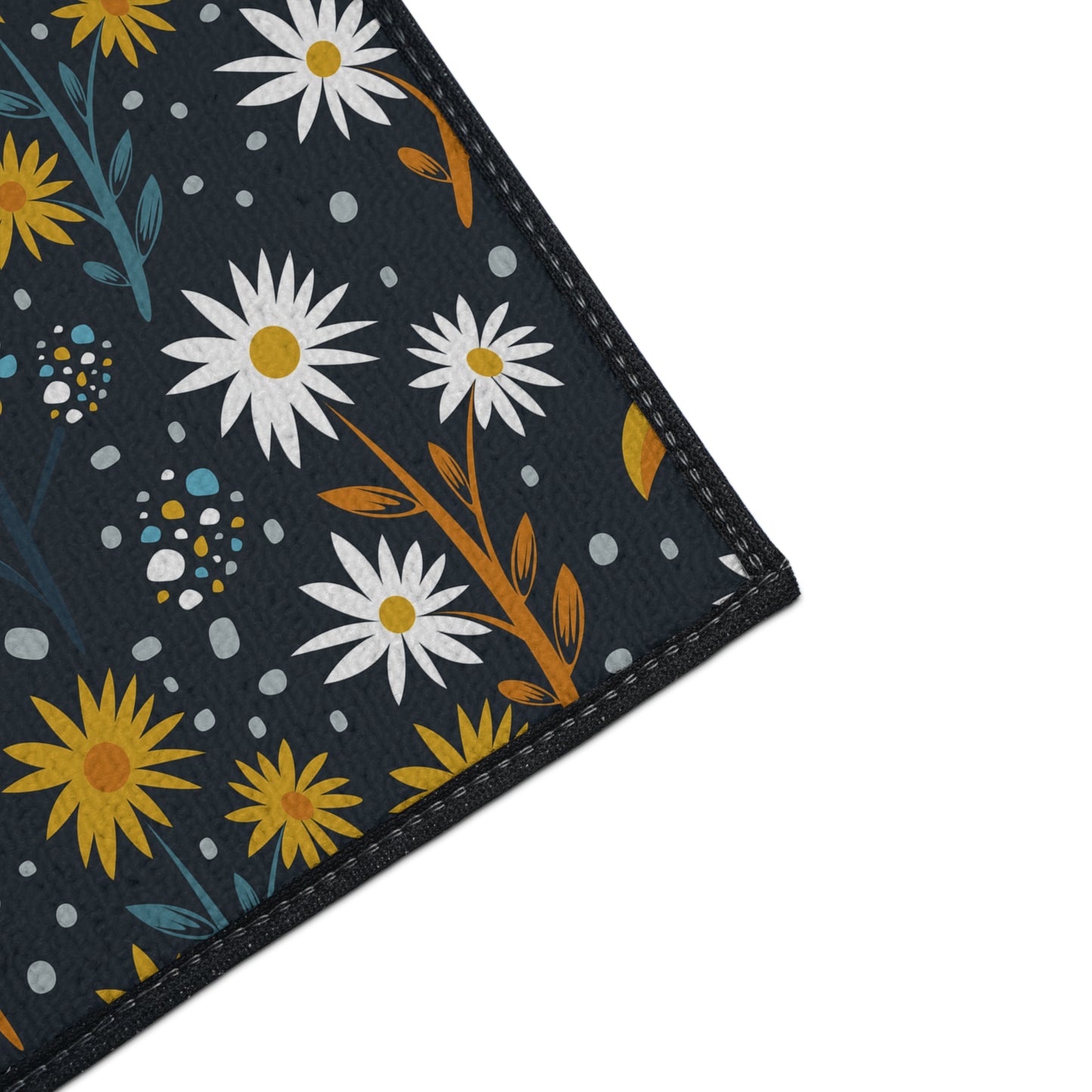 Floral Daisies Heavy Duty Floor Mat — Dark Botanical Entry Rug