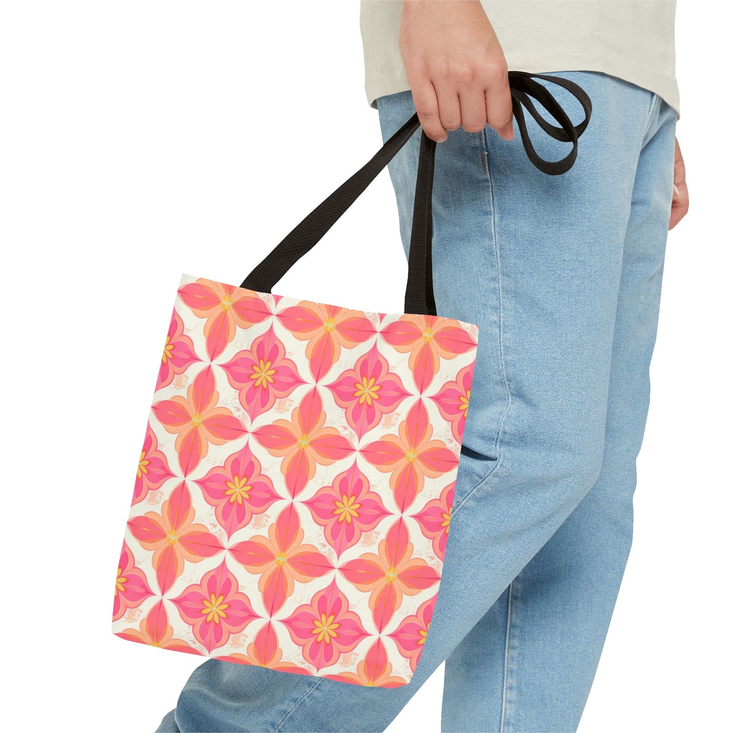 Pink Floral Geometric Tote Bag —  Reusable Shopper