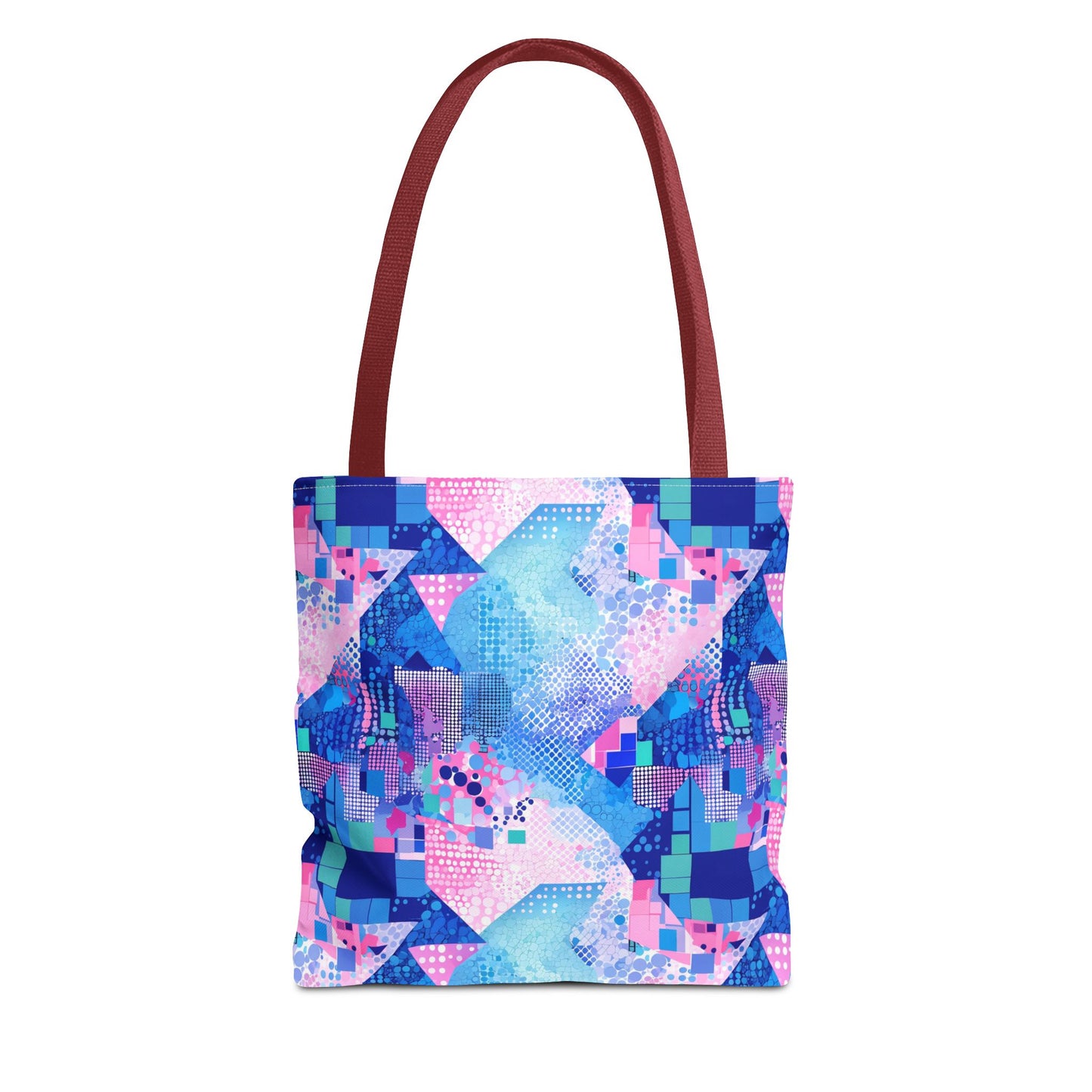 Abstract Blue Pink Geometric Tote Bag — Colorful Patterned All-Over Print Tote