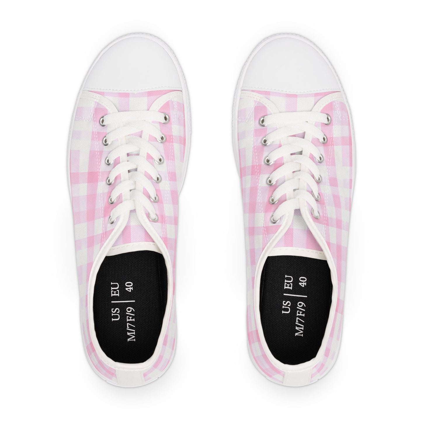Pink Gingham Low Top Sneakers - Women's Casual Canvas Shoes
