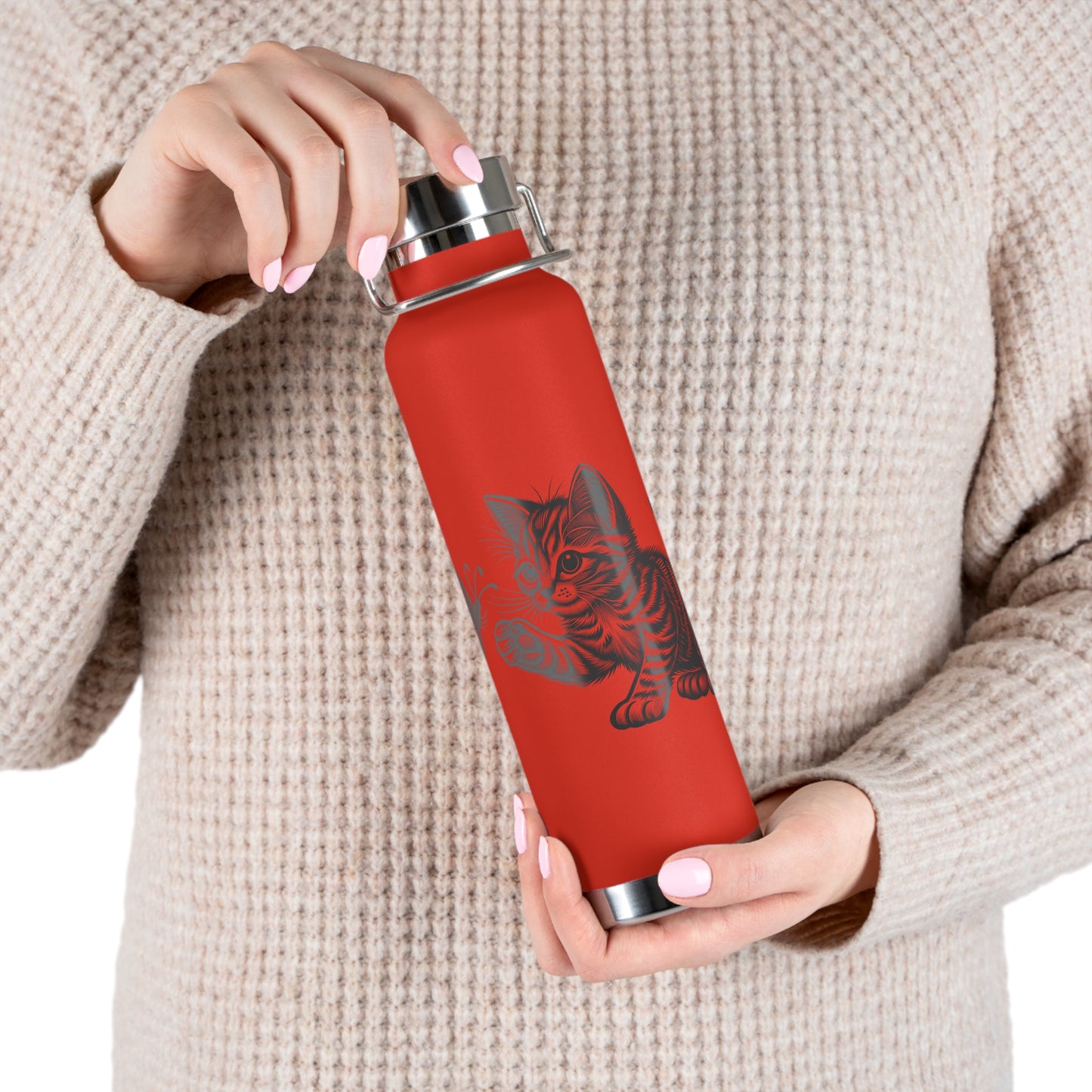 Cat and Butterfly Insulated Water Bottle -  22oz insulated bottle