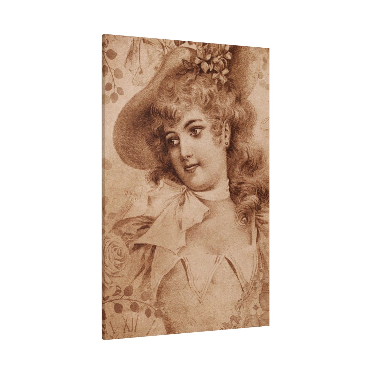 Vintage Sepia Portrait Canvas — Romantic Victorian Lady Matte Wall Art