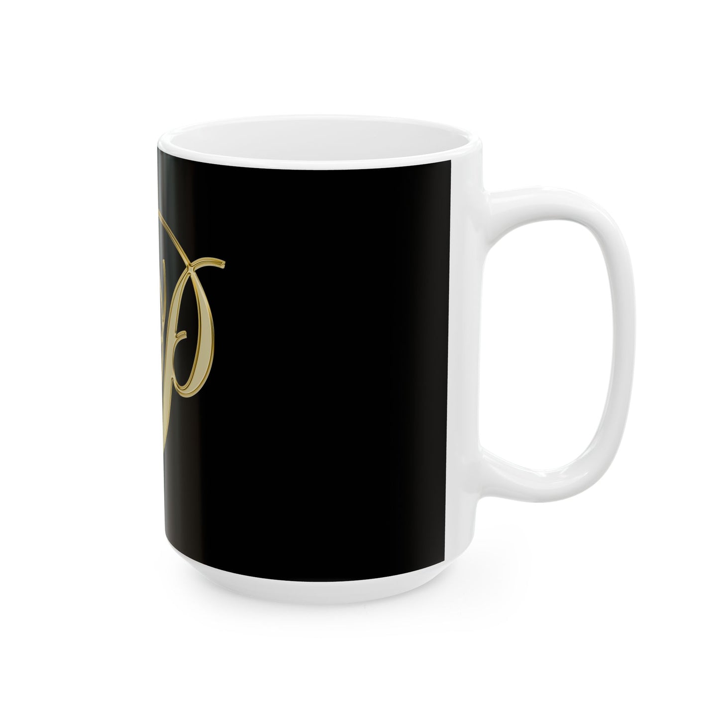 Gold Script Letter P Ceramic Mug – Elegant Monogram Coffee Cup (11oz, 15oz)