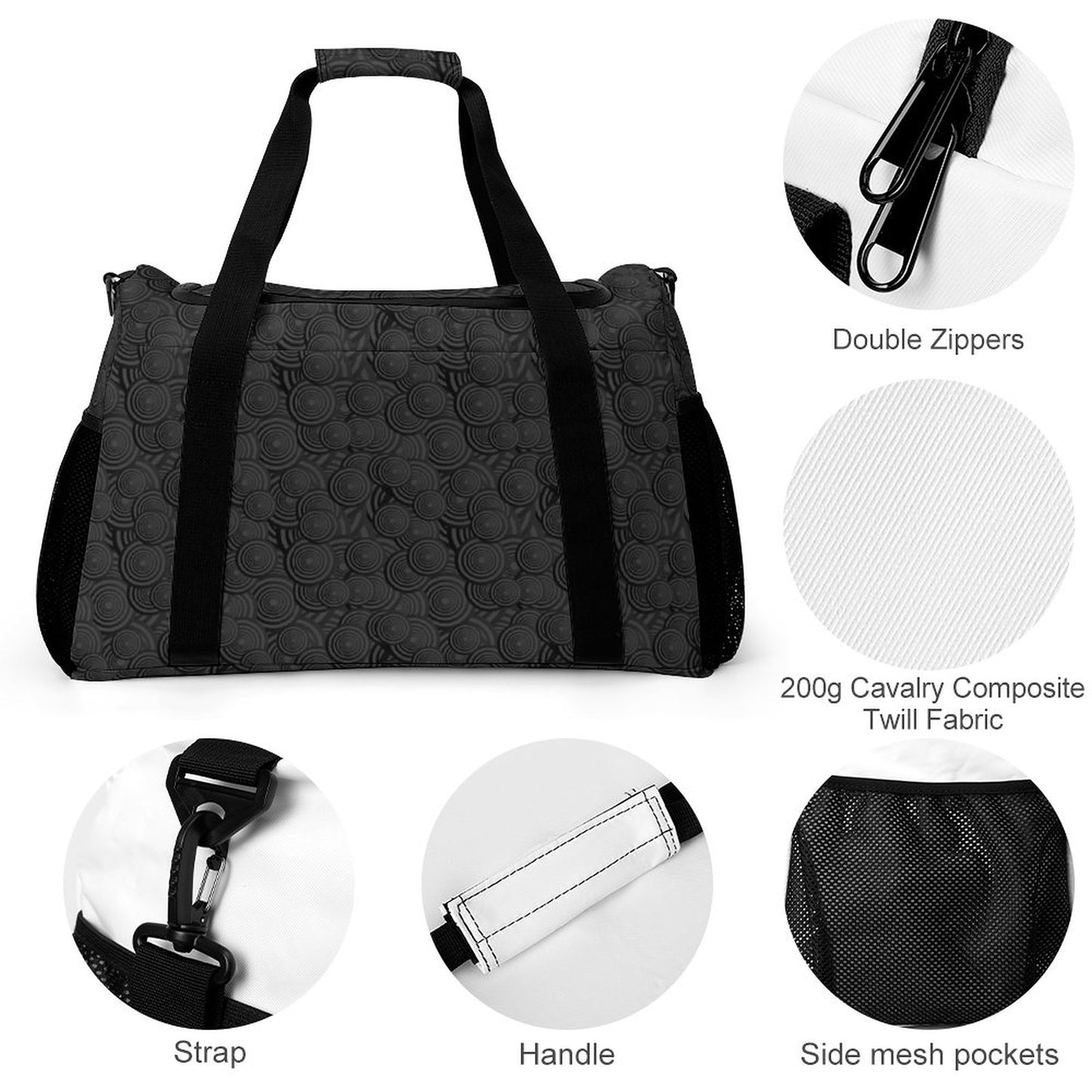 Travel Duffel Bag Black Swirls
