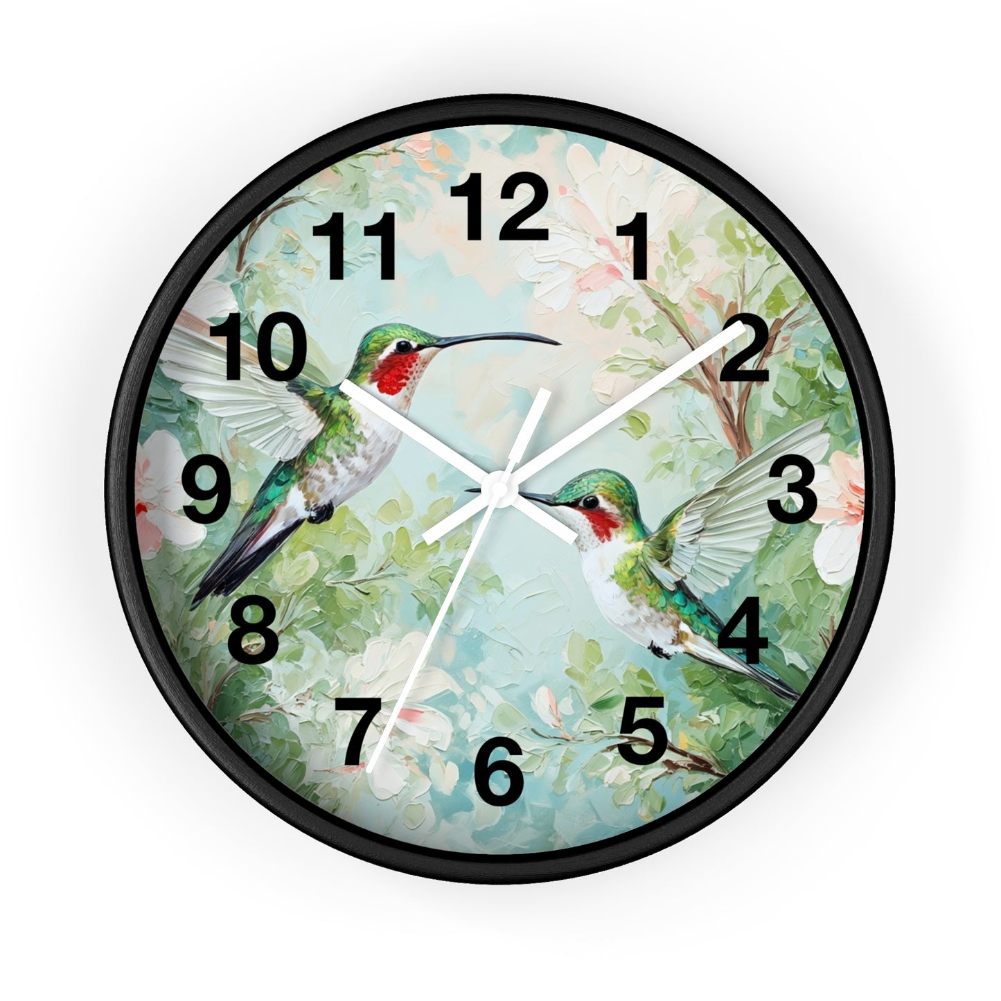 Ruby-throated Hummingbirds Wall Clock | Floral Nature Decor